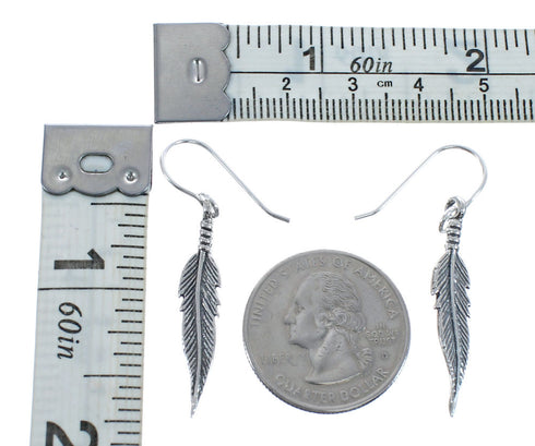 Native American Sterling Silver Feather Hook Dangle Earrings JX125555